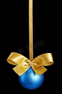 黄金材质摄影照片_蓝色圣诞球