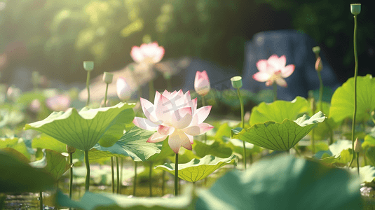 彩色摄影照片_彩色夏季夏天荷花池塘风景