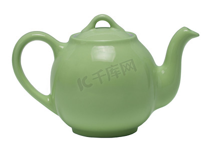白色背景的绿色茶壶