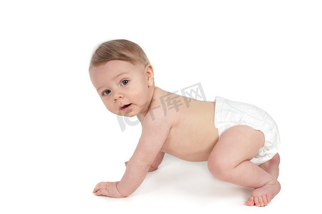 潜移默化摄影照片_可爱的小爬行婴儿侧视图
