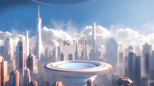 城市天空背景背景图片_电商海报未来科技感城市展台背景
