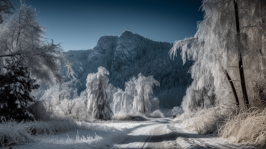 雪街道摄影照片_奥地利阿尔卑斯山的雪覆盖道路清除寒冷的冬天