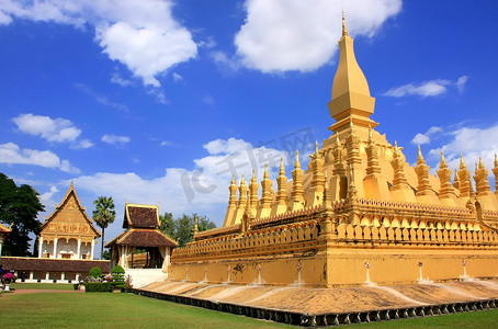 全国防灾减灾日摄影照片_Pha That Luang 佛塔，万象，老挝