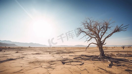 沙漠枯树摄影照片_沙漠中央的一棵枯树