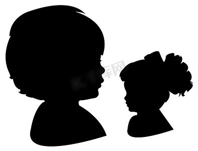 刺桐花矢量图摄影照片_孩子的头和她的洋娃娃头剪影矢量图