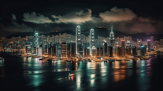 维多利亚港摄影照片_香港维多利亚港夜景