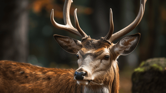 动物特写摄影照片_一只头上长着鹿角的鹿的特写