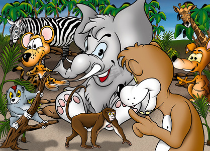 老虎图片卡通摄影照片_卡通野生动物园