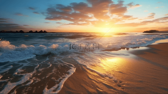 夏天海沙滩背景图片_大气海上朝阳场景夏天沙滩