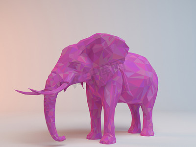 粉色多边形摄影照片_3D粉色低聚（大象）