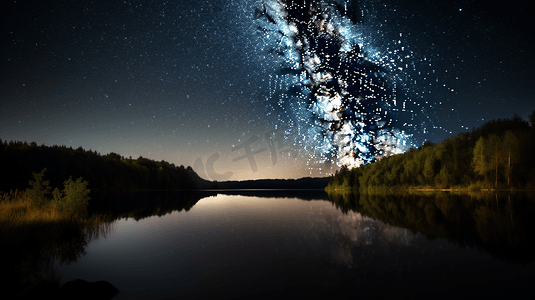 湖面上布满星星的夜空