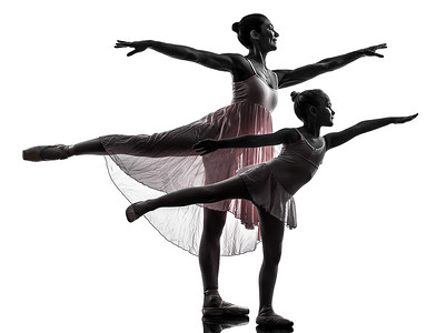 芭蕾摄影照片_女人和小女孩芭蕾舞女演员芭蕾舞演员跳舞 silhouett