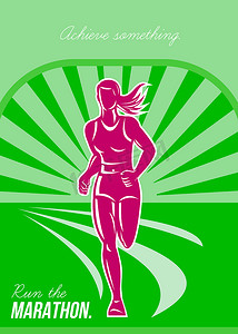女性跑马拉松复古海报
