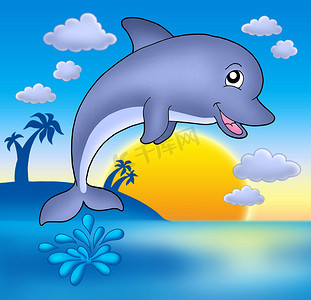 可爱的海豚与日落