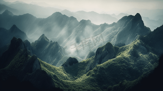 雾中山脉的景色