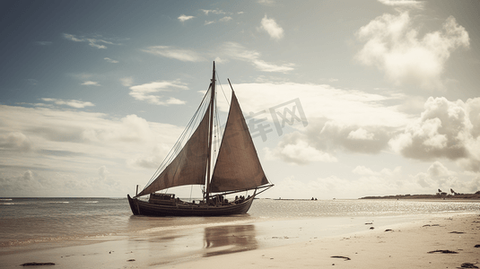 帆船壁纸摄影照片_白天下海滩上的棕色帆船
