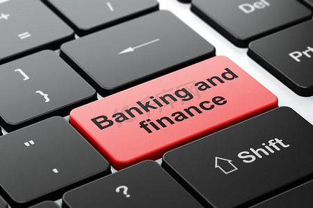 货币概念：银行和金融在电脑键盘背景上