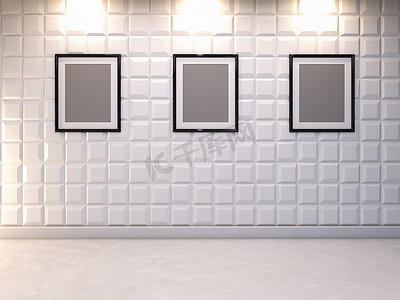 图片框图片摄影照片_抽象 3d 装饰墙背景与空白图片框