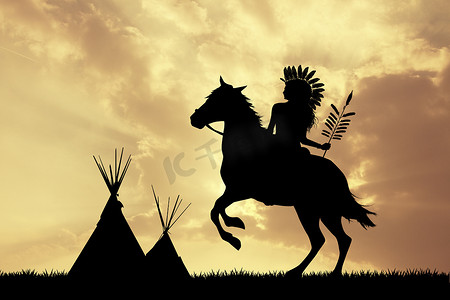 日落时的美国原住民印第安人