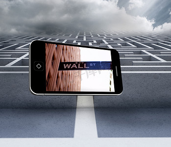 华尔街在智能手机屏幕上的合成图像