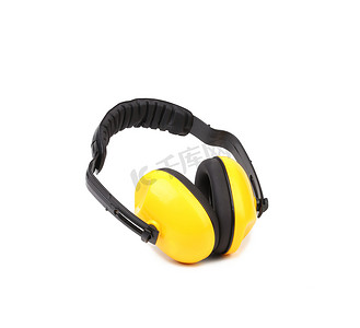 护耳罩摄影照片_黄色防护耳罩。