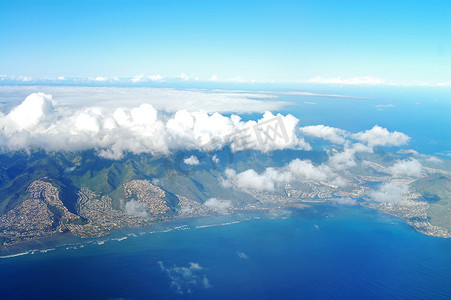海洋填充摄影照片_夏威夷檀香山的鸟瞰图