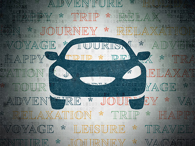 旅游概念： 数码纸背景上的汽车