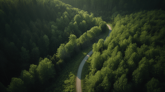 森林小路摄影照片_森林中央的一条蜿蜒的小路