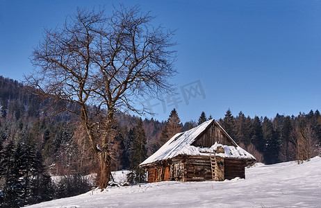冬日清雪中的田园小屋