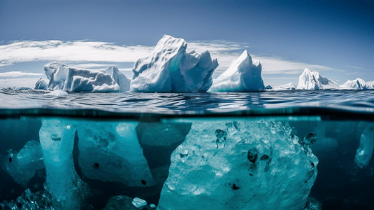 漂浮在水中的一群冰山