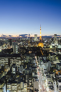 东京塔天际线城市空间日落景观