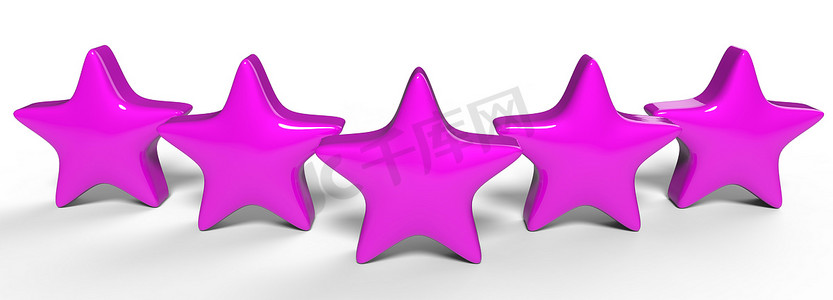 彩色背景上的 3d 五个紫色星。