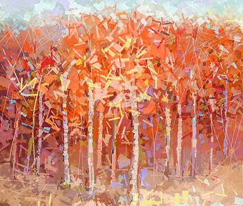 抽象油画风景五颜六色的秋天森林