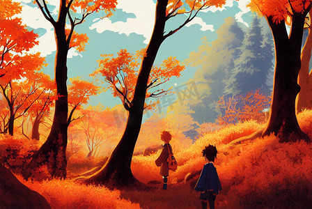 秋季人物户外活动插图秋季朋友旅行秋季高质量二维插图。