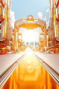 展望未来背景图片_电商海报未来感街道橙色背景