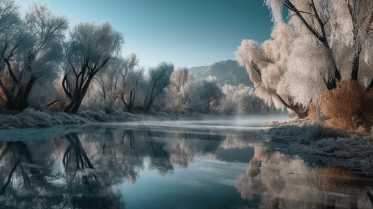 新疆山川湖泊水资源倒影雾凇