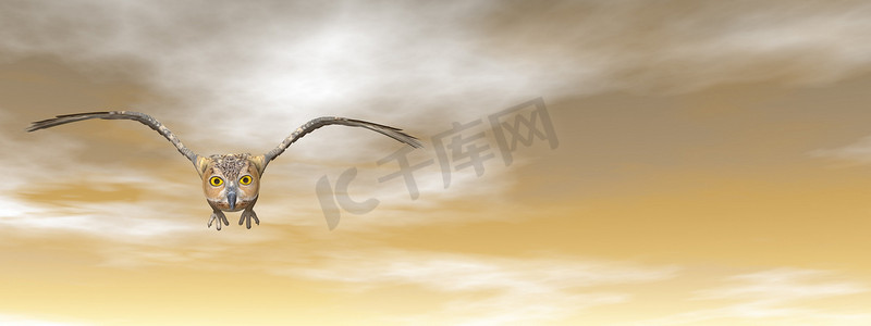 云条形摄影照片_棕色猫头鹰 - 3D 渲染