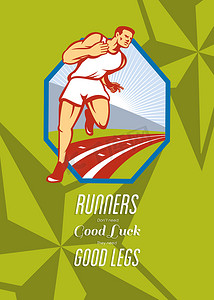 马拉松赛跑者赛道复古海报