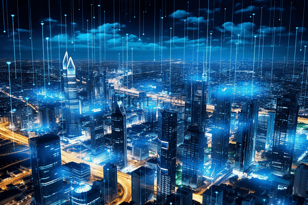 高路背景图片_高科技城市综合数据链路信号传输蓝色科幻场