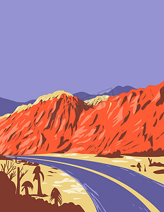 冲海报摄影照片_美国内华达州莫哈韦沙漠红岩峡谷国家保护区 WPA 海报艺术
