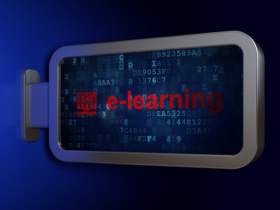 教育理念：广告牌背景上的电子学习和计算机 Pc
