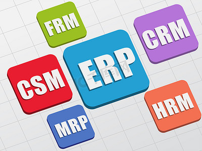 企业需求摄影照片_ERP、CSM、FRM、CRM、HRM、MRP 色块、平面设计