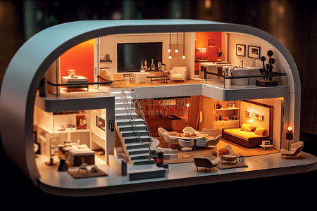 3D效果智能家居微缩房屋模型科技背景