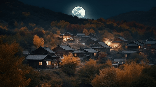 冬天的夜景摄影照片_图像的美丽满月