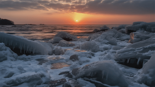 大连海岸冬天海冰风光