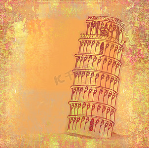 斜塔，比萨，意大利，欧洲-复古抽象卡