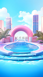 618粉色背景背景图片_电商海报夏日泳圈展台背景