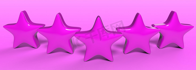 星紫色背景摄影照片_彩色背景上的 3d 五个紫色星。