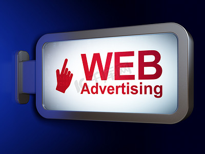 营销理念：广告牌背景上的网络广告和鼠标光标