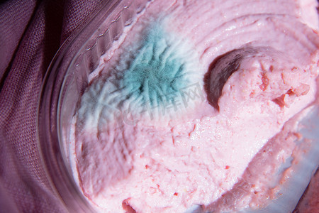 包装中粉红色 taramasalata 上的蓝色霉菌，违反食品储存规范，有毒